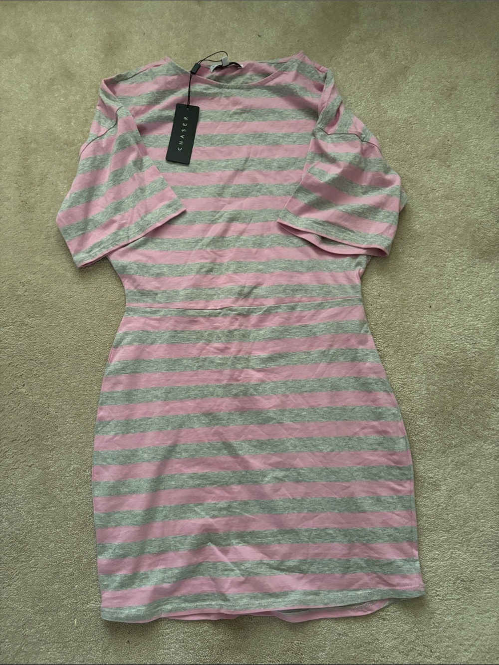 Chaser Pink and Gray Striped Mini Dress